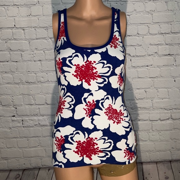 Faded Glory Tops - Faded Glory Dark Blue, Red & White Floral Tank top size M